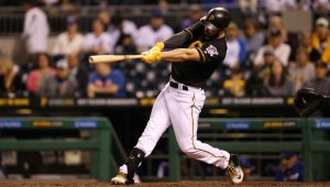 Pittsburgh pirates baseball player hitting ball